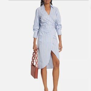Veronica Beard Women Afton Striped Midi Wrap Surplice Front Shirtdress SZ 4